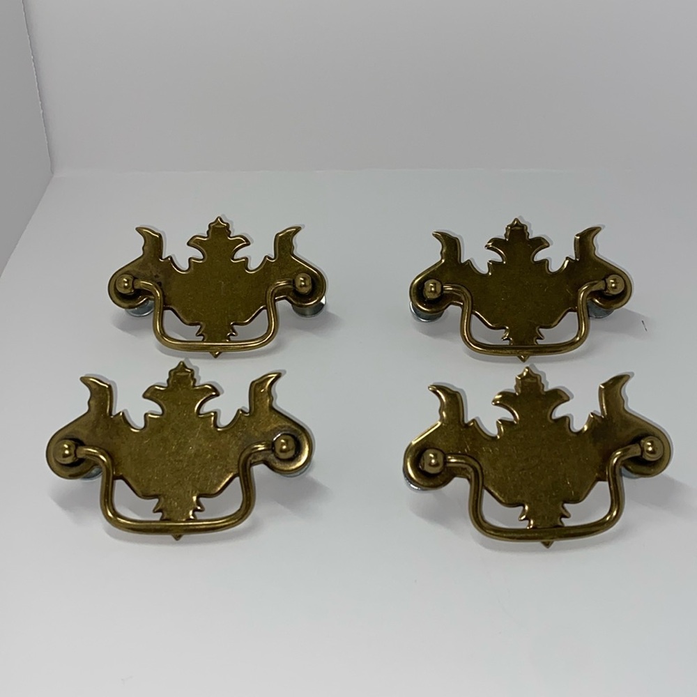 Antique solid brass furniture hardware. Drawer pulls.